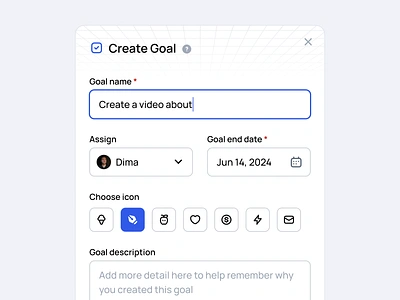 Create Goal 123done button clean figma form input minimalism modal ui