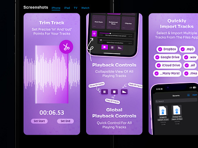 Soundboard App Store & Play Store Screenshots app app screenshots app store app store screenshots branding graphic design playstore screenshots ui