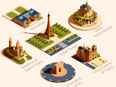 Isometric French landmarks concept illustration vector