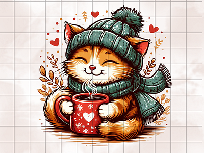 A cozy cat holding a mug of coffee 3d animation branding graphic design logo motion graphics ui