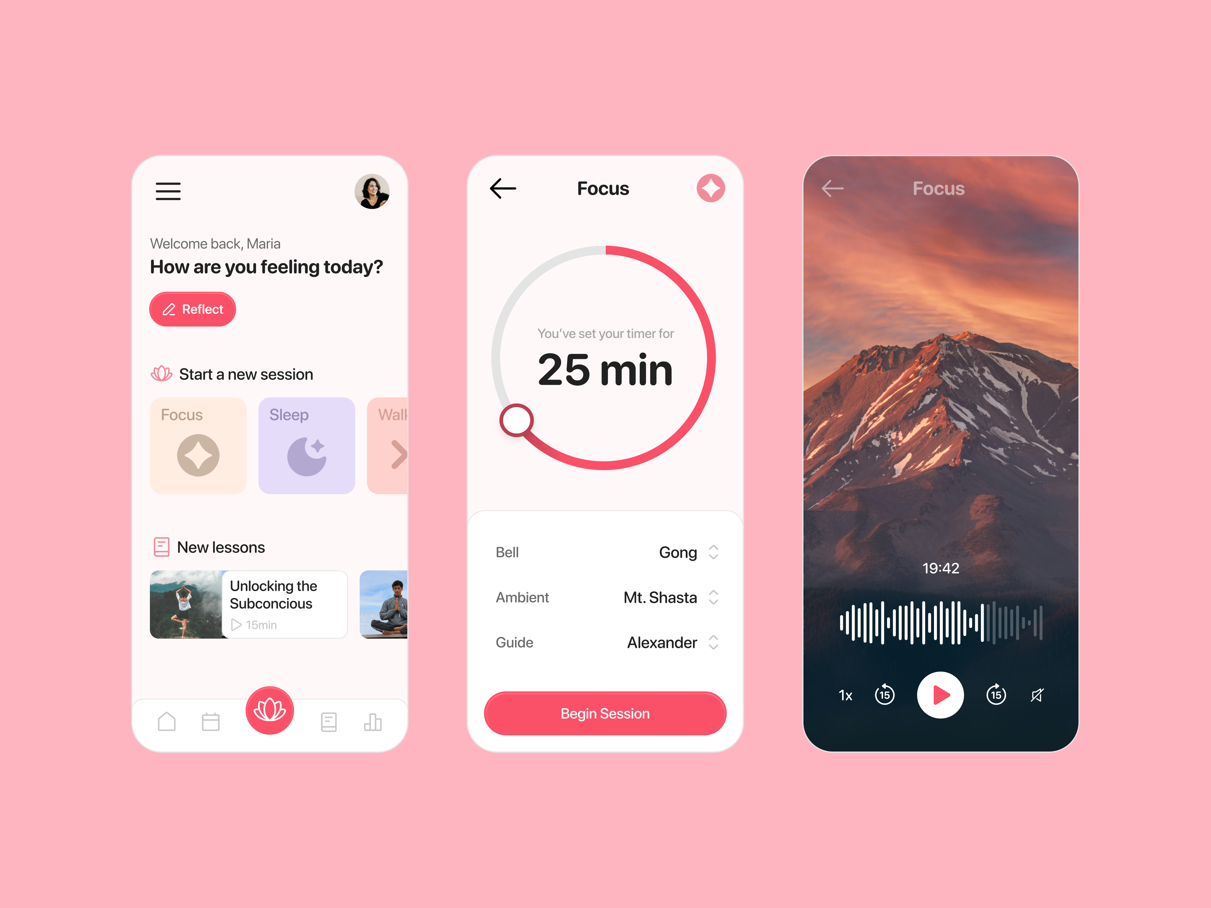 Meditation App app app design meditation mobile app modern pink playful product design relaxing ui ux