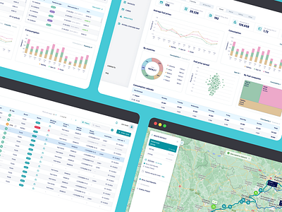 Automating cost management processes of trucking companies create dashboard drivers fuel graphs heavy duty interface light theme refilling refuel table tracking ui ux