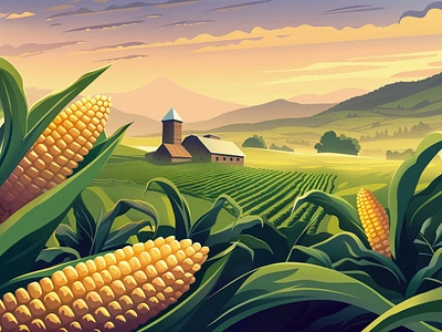 Corn Farm art branding corn corn farm design digital field graphic design green house illustration illustrator landscape nature procreate sky summer sunset vector village