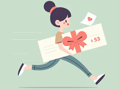 girl running with a gift certificate design graphic design illustration shopping vector