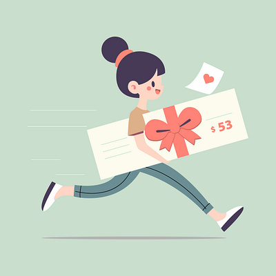girl running with a gift certificate design graphic design illustration shopping vector