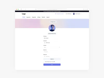 Profile Settings UI Design ✴︎ dashboard design mobile design profile design profile page profile settings settings page ui userinterface design web design