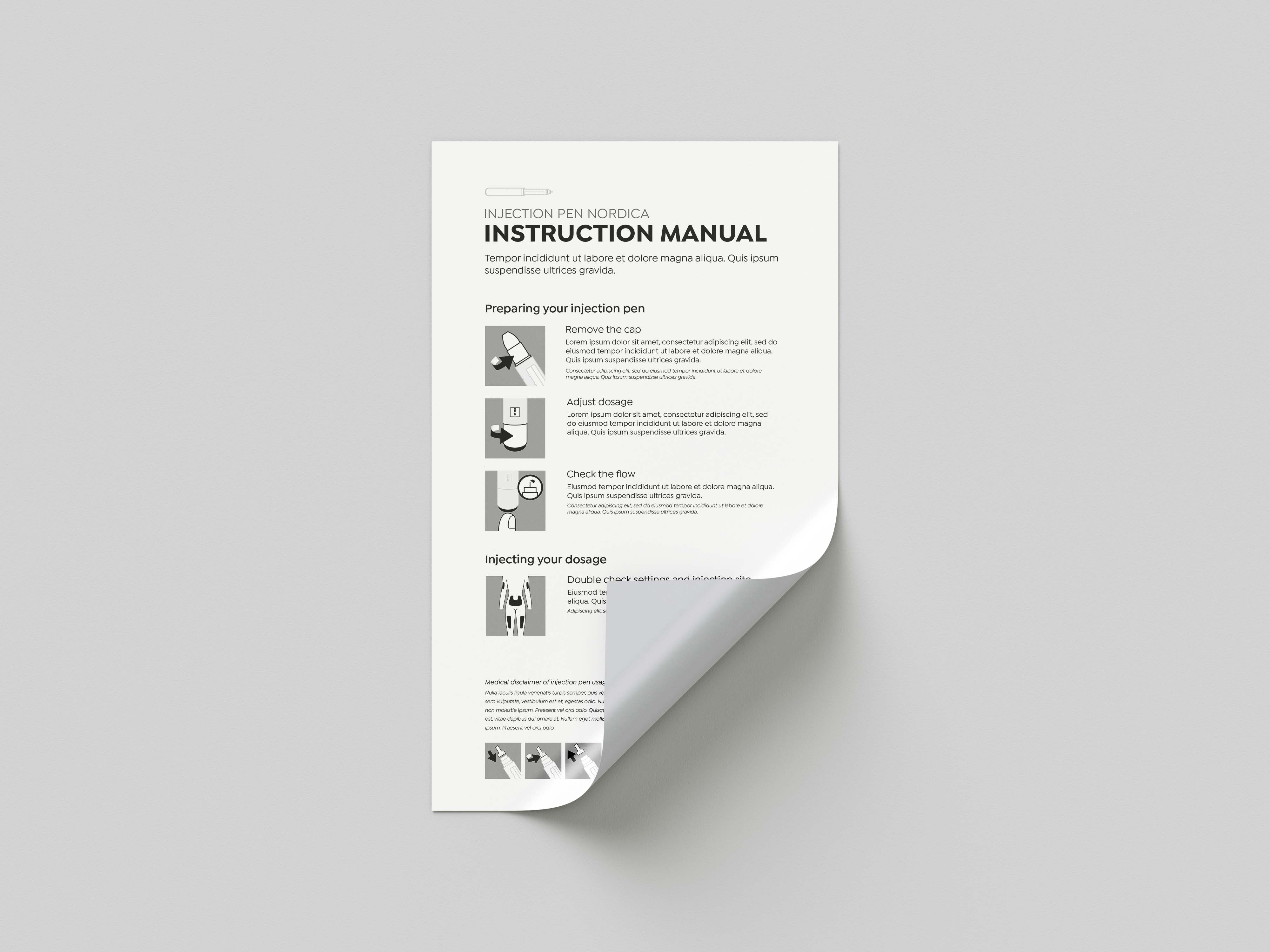 Injection pen instructions - For patients flyer illustration instruction medical pamphlet technical illustration typography