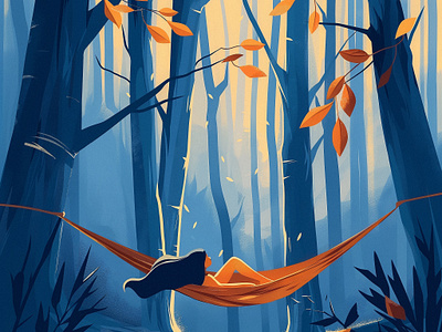 Retreat in the forest art calm camping design digital art enjoy forest girl graphic design hammock illustration illustrator national park nature outdoor procreate relax retreat summer vector