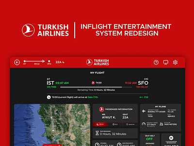 Turkish Airlines Inflight Entertainment System Redesign flight screen ui