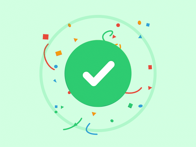 Successful loading check with confetti [Lottie File] accept approved check complete confetti done loader loading loading check lottie lottie files microinteraction ok payment success processing success successful successfully tick verified