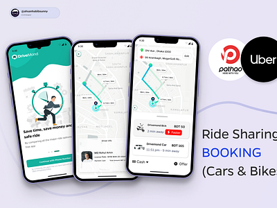 Ride-Sharing Apps (Cars & Bikes) Redesign By Ahsan Habib Sunny ahsanhabibsunny ahsnahabibsunny app ui design uiux wireframe