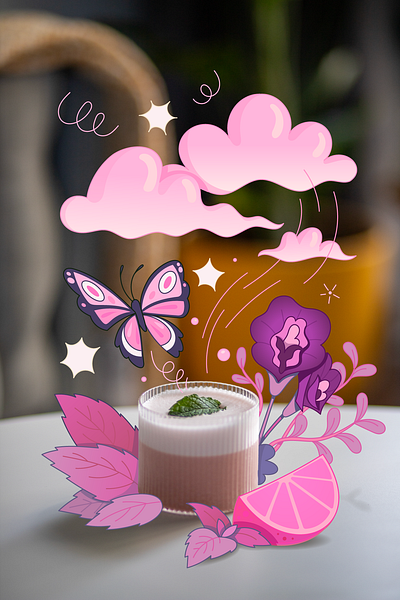 Cloud Nine butterfly cloud cocktail dream drink foam food menu packaging photography pink vector
