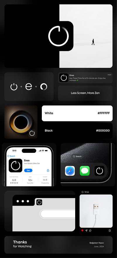 Enso | Screen Time & Productivity app icon app logo black and white design enso focus graphic design icon logo minimalist productivity simple