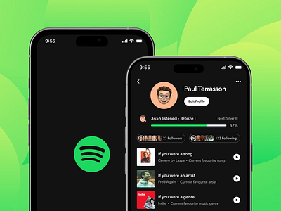 Spotify · Profile Page Redesign · Gamification and UX · DailyUI dailyui mobile mobile app music product product design profile page spotify ui user profile ux