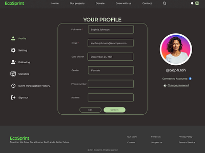 EcoSprint - User Profile - DailyUI dailyui ui userprofile ux website