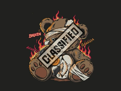 Wrecked Teddy - Illustration ( For Sale ) anxiety app app design bear branding broken clothes design destroyed doll fire graphic design illustration logo rascal streetwear teddy ui vector wrecked