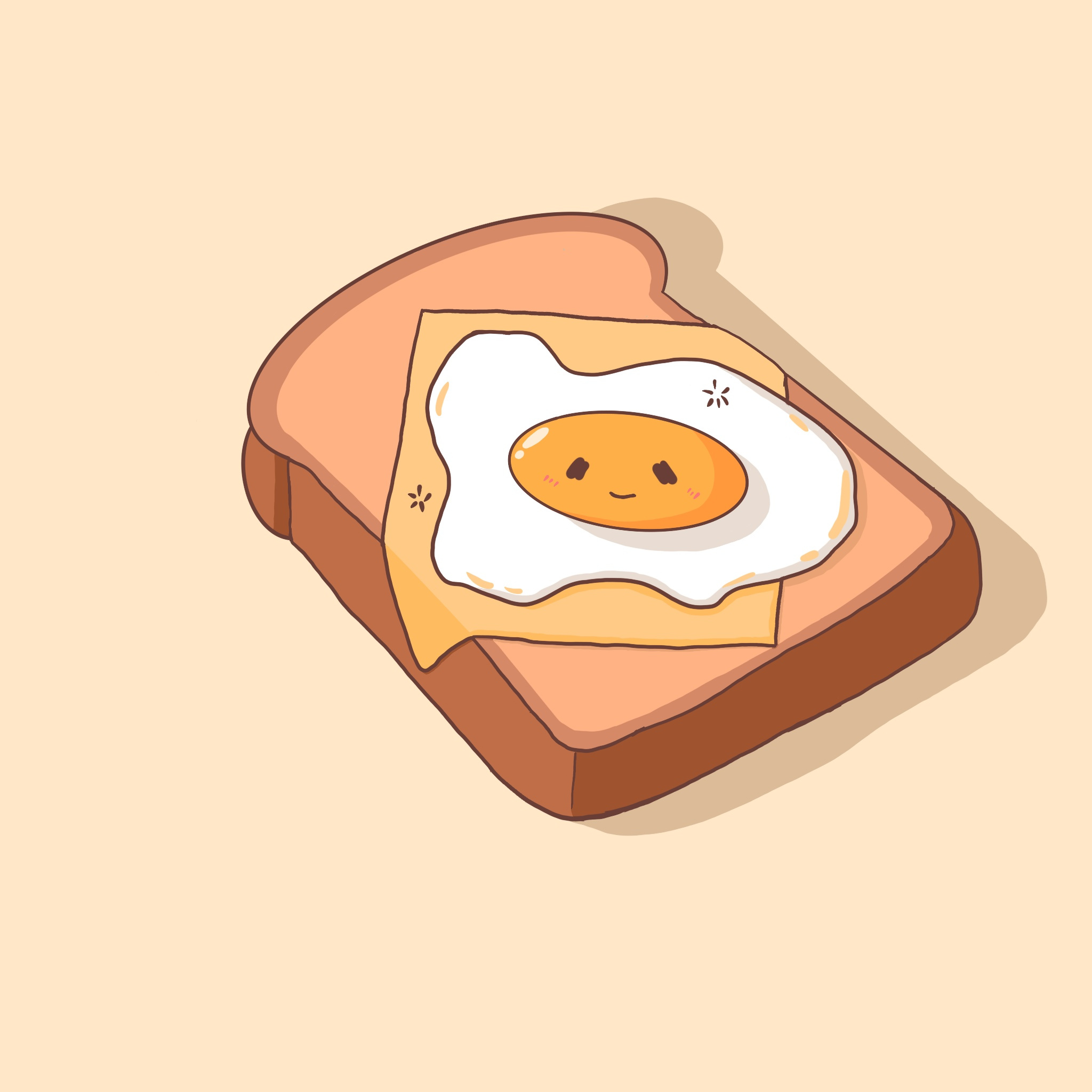 Kawaii cartoon toast bread with cheese and egg. bread breakfast cartoon clipart digital art eat fast food food graphic design hand drawn illustration kawaii lunch meal postcard procreate sandwich toast yummy