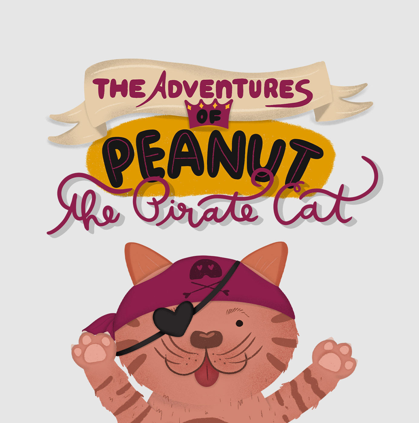 Peanut the Pirate Cat 🏴‍☠️😻 book cover book cover design book design book illustration cat illustration character design character development character illustration childrens book childrens book illustration lettering design