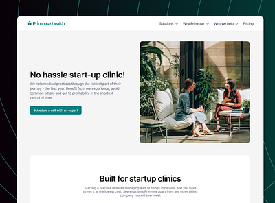 Healthtech startup website - Primrose clean design healthcare healthtech minimal ui website