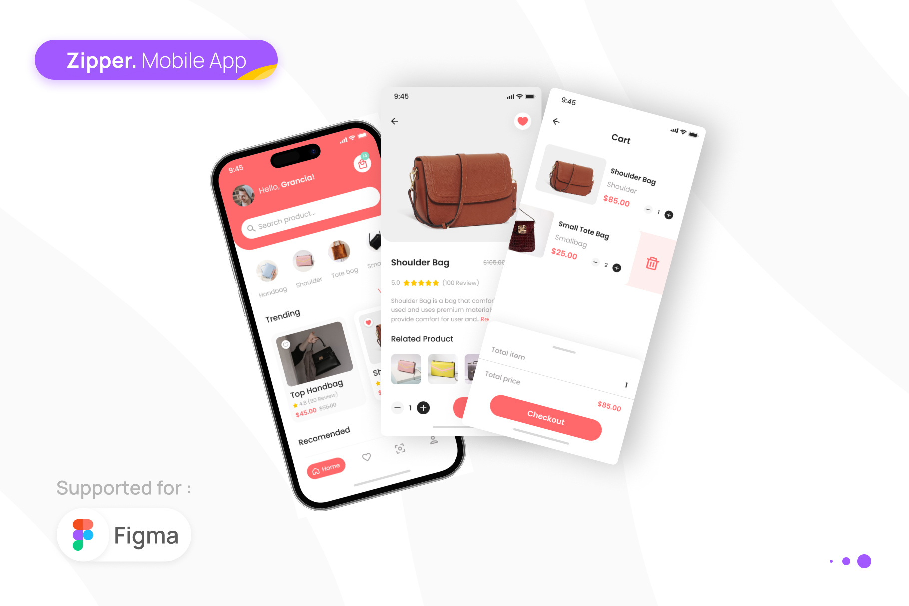 Zipper - Bag Store Mobile App UI Kit app bag branding buy design elegant freelance graphic design mobile mobile app modern professional project screen shop simple store ui ux vector