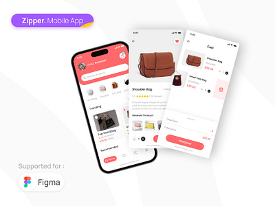 Zipper - Bag Store Mobile App UI Kit app bag branding buy design elegant freelance graphic design mobile mobile app modern professional project screen shop simple store ui ux vector