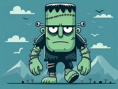 Frankensteins Monster Vector Illustration app branding cute design funny game graphic design horror illustration kids logo print scarry ux vector web