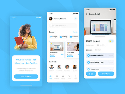 Cursee - Online Course Mobile App UI Kit app blue branding clean course graphic design learning mobile mobile app modern professional school simple ui