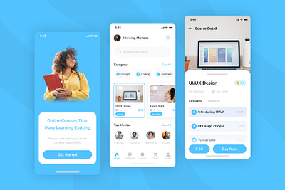 Cursee - Online Course Mobile App UI Kit app blue branding clean course graphic design learning mobile mobile app modern professional school simple ui