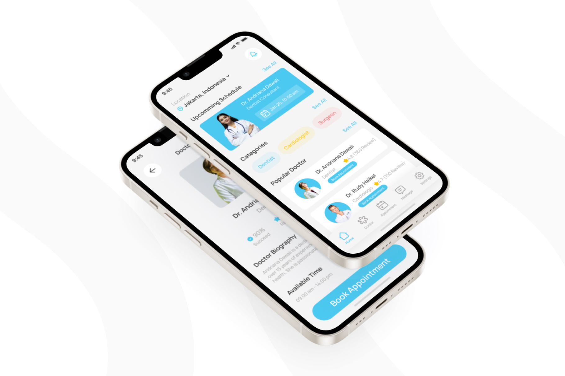 Doctora - Doctor Appointment Mobile App UI Kit app blue branding doctor freelance graphic design health hospital medical mobile mobile app modern professional project screen simple trend ui ux vector