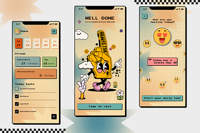 Habit tracker app in retro style graphic design ui