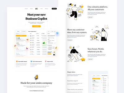 Business Copilot Landing ✨ bold clean dashboard desktop flat header hero homepage illustration landing landing page minimalist typography ui web web app web design website