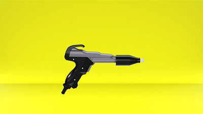 "Strong 3000 Painting Pistol" animation 3000 3d 3dsmax animation blue chaos phoenix industry motion motion graphics paint painting pistol powder rendering rhinoceros strong yellow