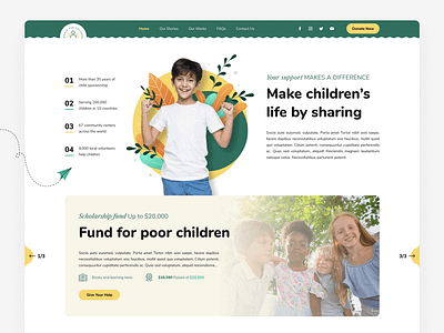 World for Children - Charity landing page UI Design charity website children donation education fund for children interaction design interface landing page theme template design theme design ui ui design ui template website design