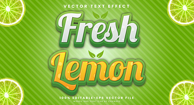 Fresh Lemon 3d editable text style Template holiday