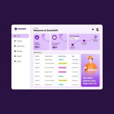 Dashboard design for shipment service ecommerceshipment shipment shipmentservice ui uidesign userinteraction userinterface