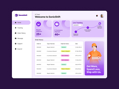 Dashboard design for shipment service ecommerceshipment shipment shipmentservice ui uidesign userinteraction userinterface