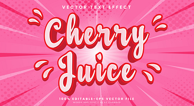 Cherry Juice 3d editable text style Template fruit basket