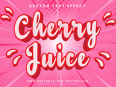 Cherry Juice 3d editable text style Template fruit basket
