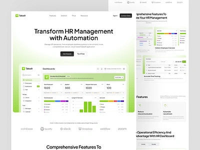 Teleadt - Landing Page for SaaS HR Company bento clean dahboard employee green hr management minimalist saas saas product ui ux website