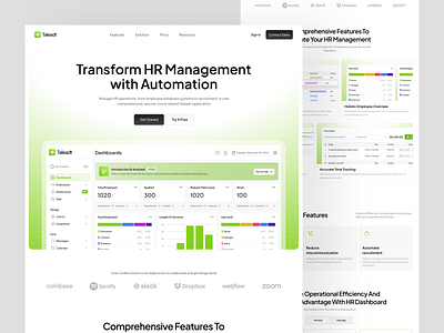 Teleadt - Landing Page for SaaS HR Company bento clean dahboard employee green hr management minimalist saas saas product ui ux website