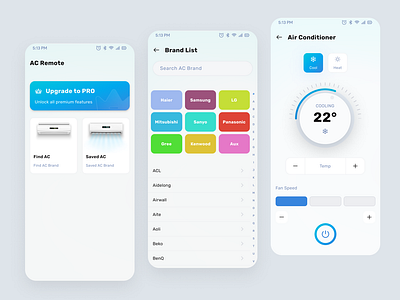 Air Conditioner Remote App Design ac applications ac remote interface prototyping mobile apps onboarding product concept product design remote apps smart home temperature user experience design user interface design