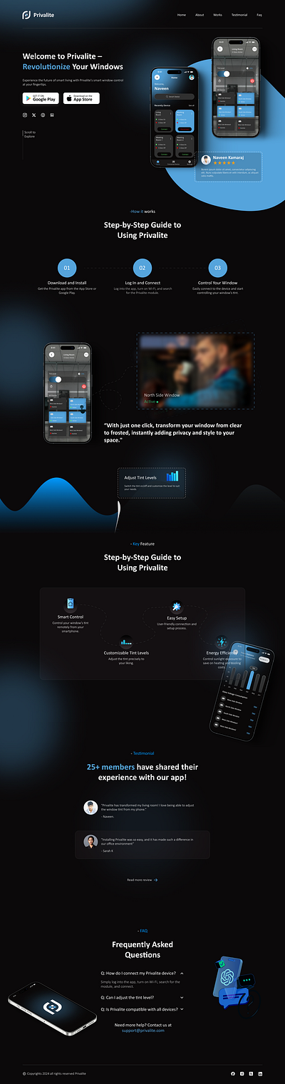 Landing page page for mobile app - Privalite 3d animation graphic design motion graphics ui