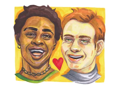 Fathers Day alcohol markers contemporary couple dad drawing editorial event family fine liner gel pen happy heart illustration lgbtq love modern portrait positive smile yellow