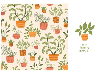 home plant pattern botany branding design fabric garden graphic design green home illustration leaves pattern plant potted plant seamless vector wrapping paper