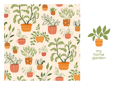 home plant pattern botany branding design fabric garden graphic design green home illustration leaves pattern plant potted plant seamless vector wrapping paper