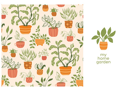 home plant pattern botany branding design fabric garden graphic design green home illustration leaves pattern plant potted plant seamless vector wrapping paper