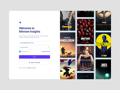 Minnow – Streaming services in one place app button checkbox cta form input interface log in movies netflix poster sign in sign up stream ui user interface ux vod website welcome