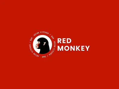 Logo for Japanese food delivery branding cafe circle delivery emblem face identity japanese cuisine logo monkey profile red monkey restaurant