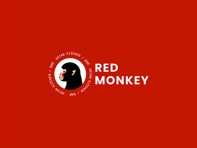 Logo for Japanese food delivery branding cafe circle delivery emblem face identity japanese cuisine logo monkey profile red monkey restaurant