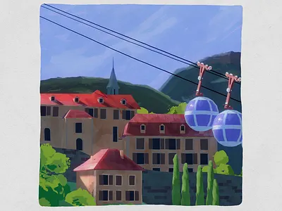 Grenoble's gondolas 3d animation blender painting rendering texture